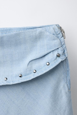 ZARA СВОБОДНАЯ ЮБКА МИДИ С ЗАКЛЕПКАМИ, ГОЛУБОЙ