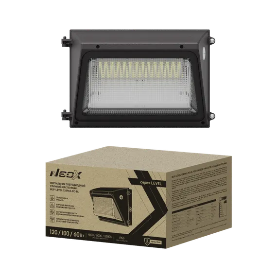 Светильник уличный настенный светодиодный WLP-LEVEL 120PA3-PC-BL 120/100/60Вт 100-277В 145Лм/Вт 3CCT 5лет IP65 NEOX