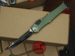 Нож Microtech Halo 6 T/E - зеленая рукоять , клинок черный