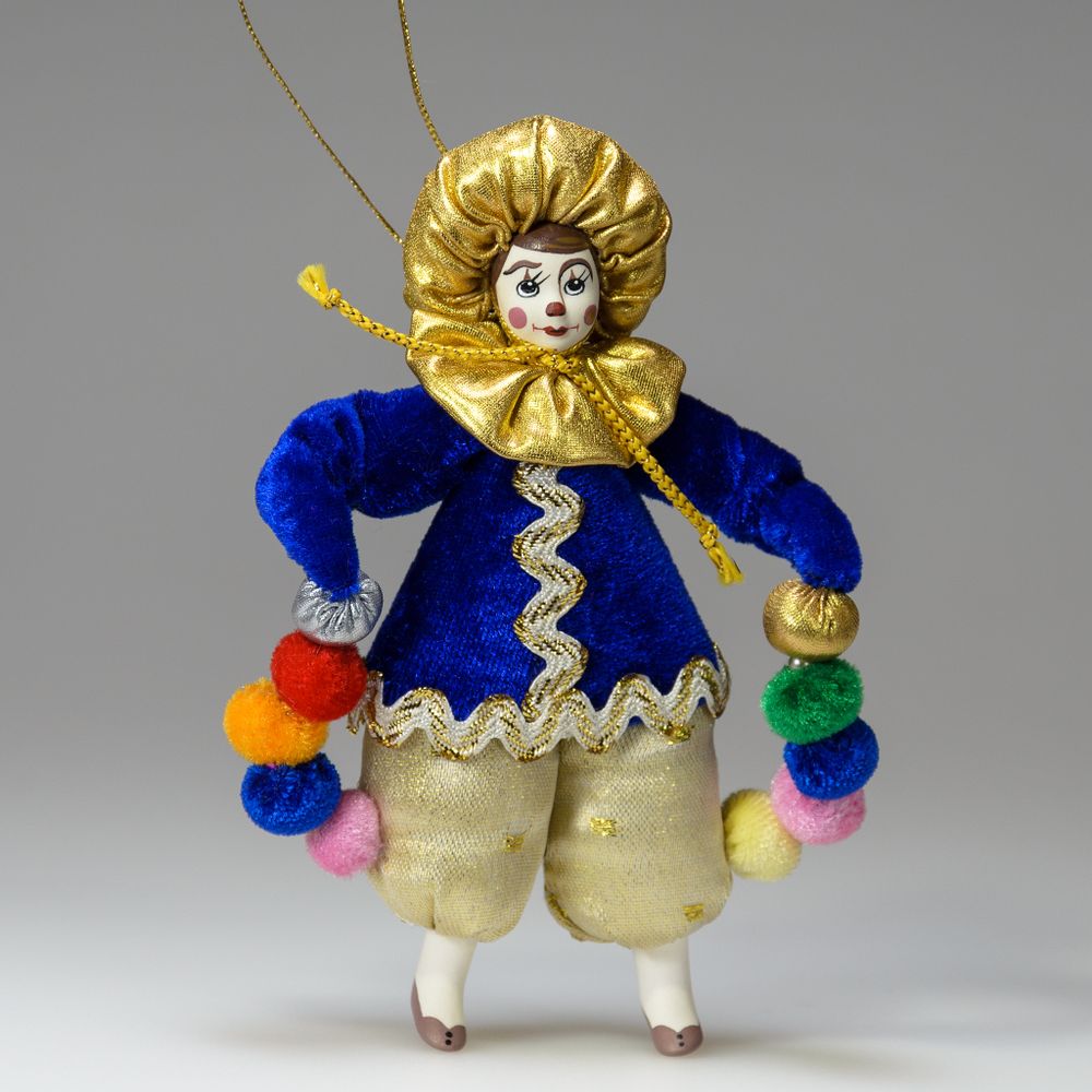 Ёлочная игрушка Клоун в золотом берете