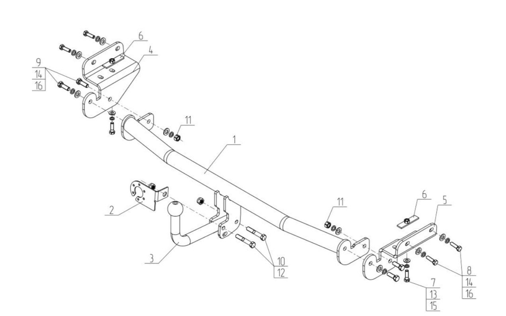 Фаркоп для Hyundai Solaris седан/хетчбек 2010-2016 Тип шара: A. Нагрузки: 1200/75 кг, HY 32