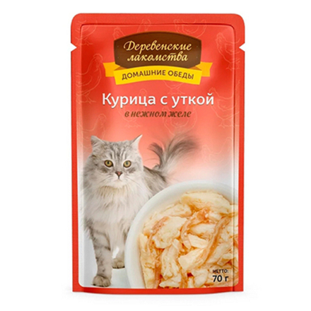 Деревенские Лакомства Пауч для кошек Курица с Уткой в желе, 70гр