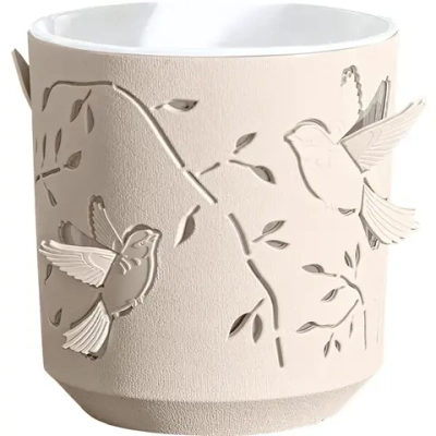 Кашпо для цветов пластиковое 1,25л d-13см «Колибри» Пудра/Белый