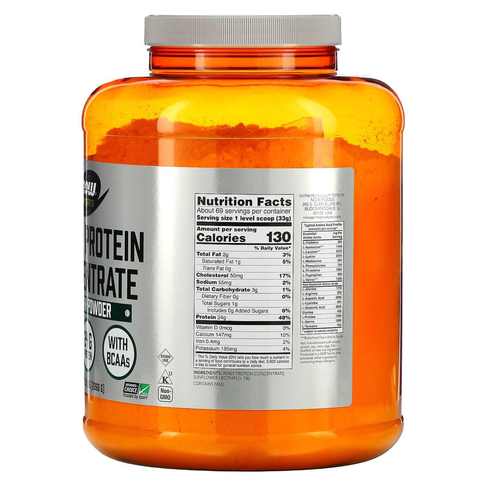 NOW Foods, Sports, концентрат сывороточного протеина в порошке, без добавок, 2268 г (5 фунтов)