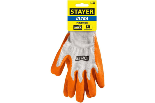 Перчатки с рельефным латексным покрытием STAYER Ultra L-XL, противоскользящие 11403-XL