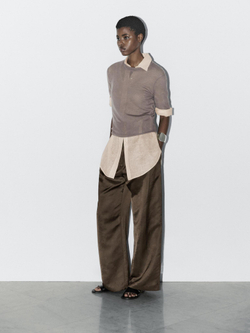 Massimo Dutti Вязаный свитер с короткими рукавами - STUDIO, норка