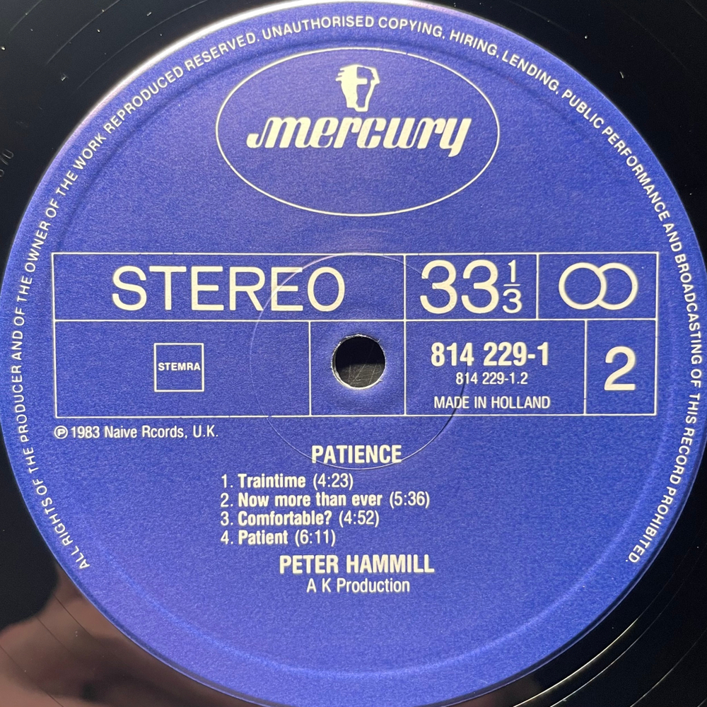 Peter Hammill ‎– Patience (Голландия 1983г.)