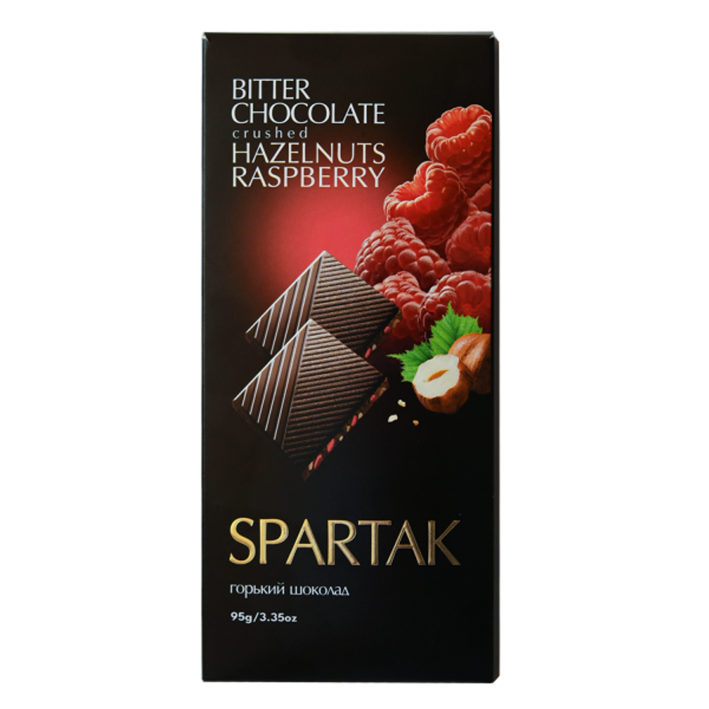 Шоколад горький с дробленным фундуком и малиной «Спартак». 95гр.