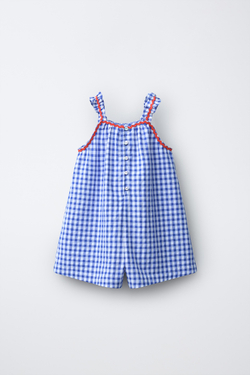 ZARA Х CASA LAWA КОРОТКИЙ КОМБИНЕЗОН В КЛЕТКУ ВИШИ, ЯРКО-СИНИЙ