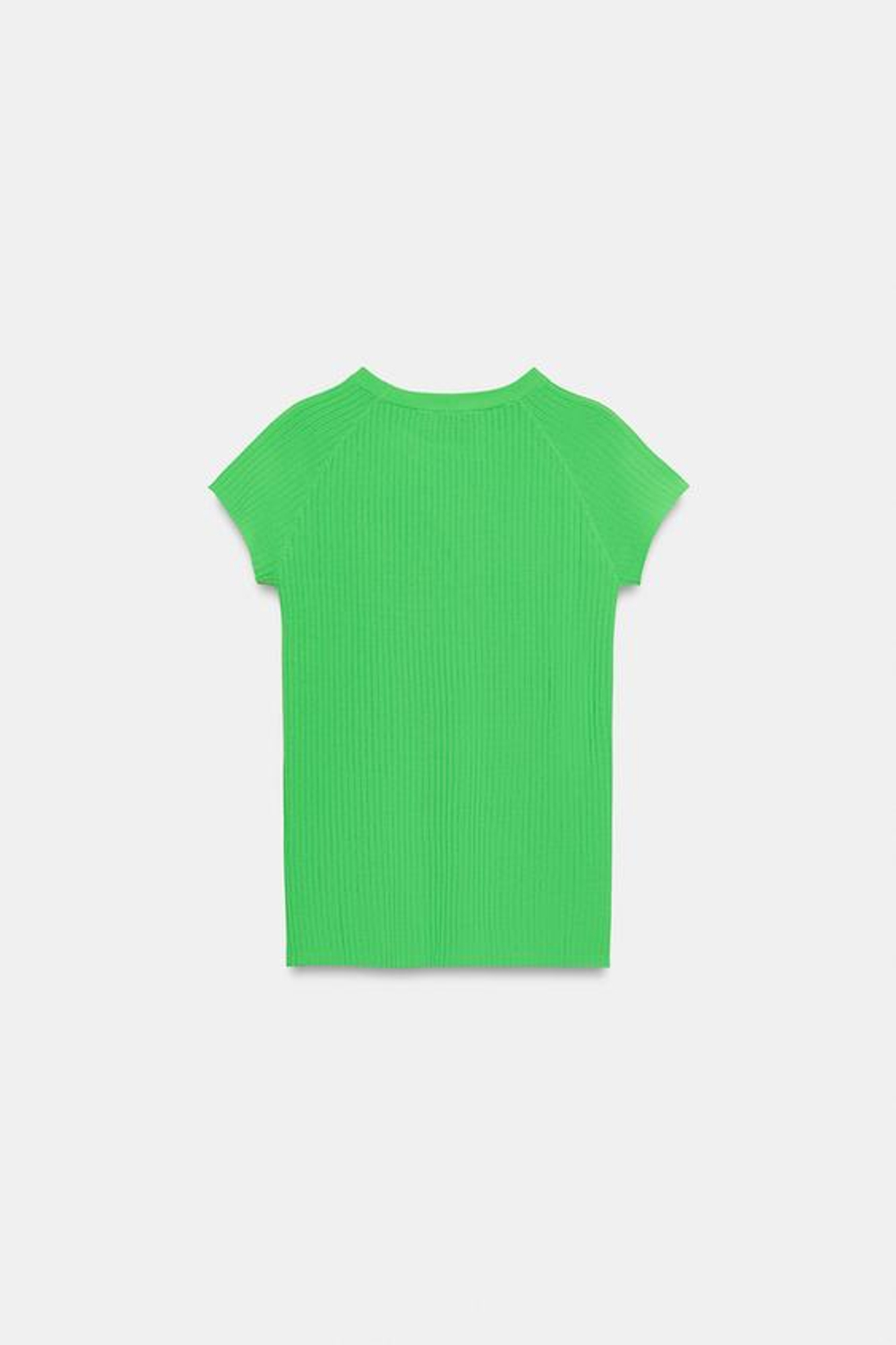 ZARA ТОП В РУБЧИК С КОРОТКИМ РУКАВОМ, ЗЕЛЕНЫЙ