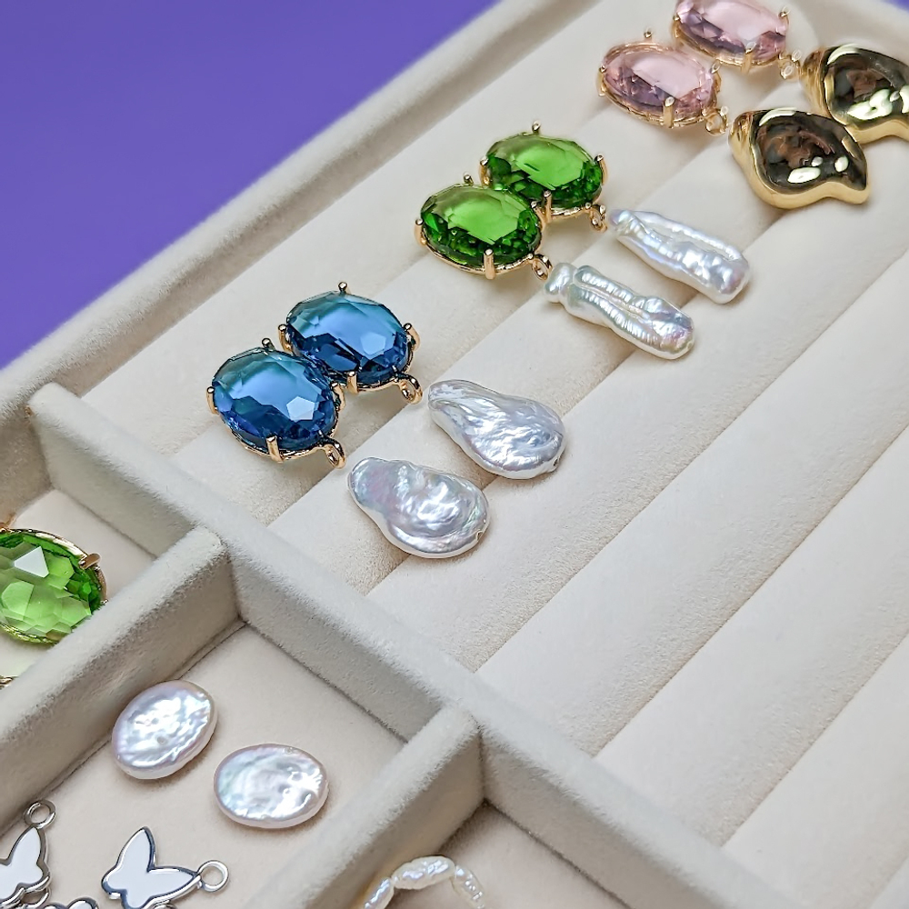 Швензы "Моя весна", голубой кристалл, позолота, 21,7*13мм