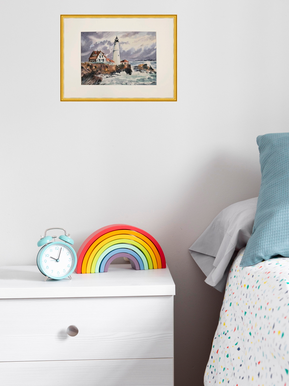 Картина авторская акварельная в паспарту 21*30 см на стену для интерьера "Маяк Портленд-Хед. США"