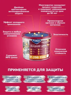 Полиуретановая краска Finlux F-296, грунтовка по металлу, жидкий цинк 96%, 1 кг