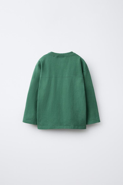 ZARA ЛОНГСЛИВ С ВЫШИВКОЙ «МЕДВЕДЬ», ЗЕЛЕНЫЙ