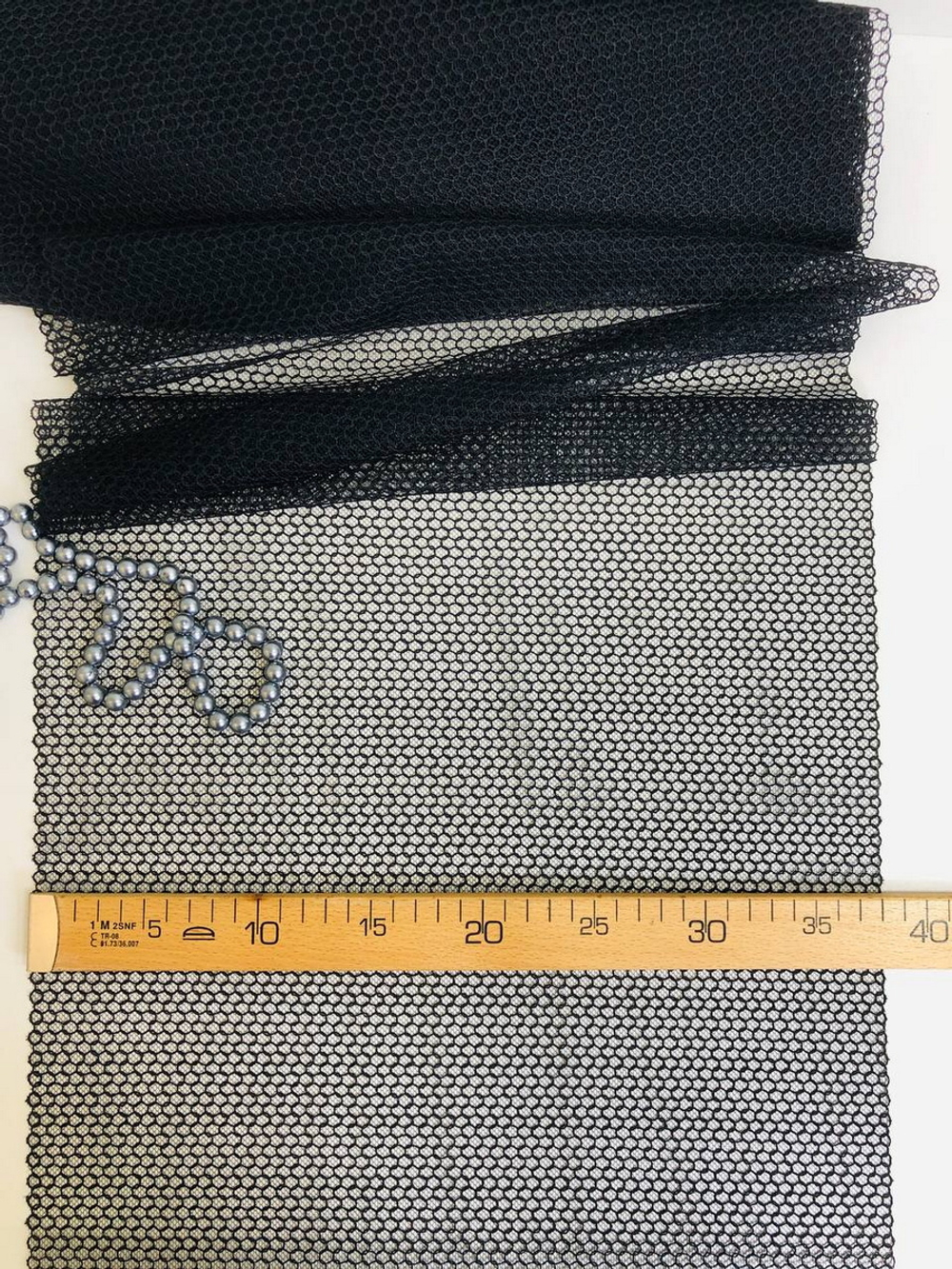 Тесьма сетка c вышивкой, черный, 40см, средние соты