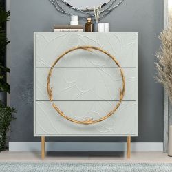 Комод Арт Колор leaves Стайл Голд с 3 ящиками Серый дым