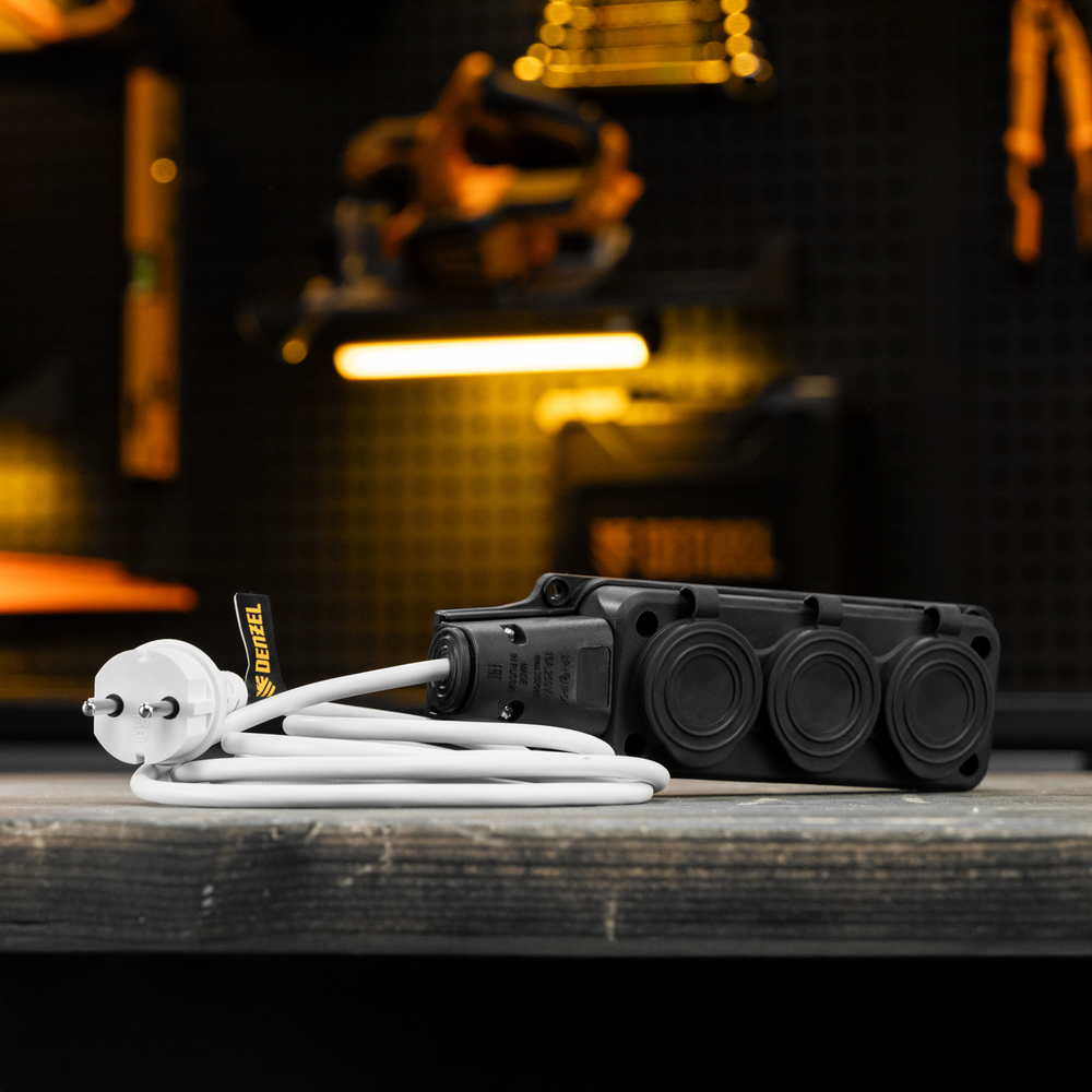 Шнур сетевой Energy Series, ПВС, 3 м, 2 x 1,5 мм, с неразборной вилкой, белый, Denzel