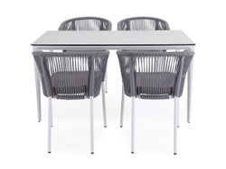 "Малага" обеденная группа на 4 персоны со стульями "Марсель", каркас белый, роуп светло-серый