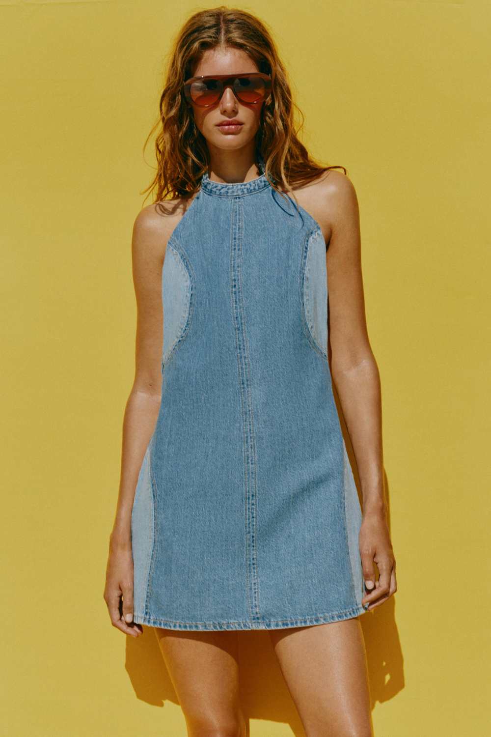 ZARA МИНИ-ПЛАТЬЕ Z1975 С ОТКРЫТОЙ СПИНОЙ, ВЫЦВЕТШИЙ СИНИЙ