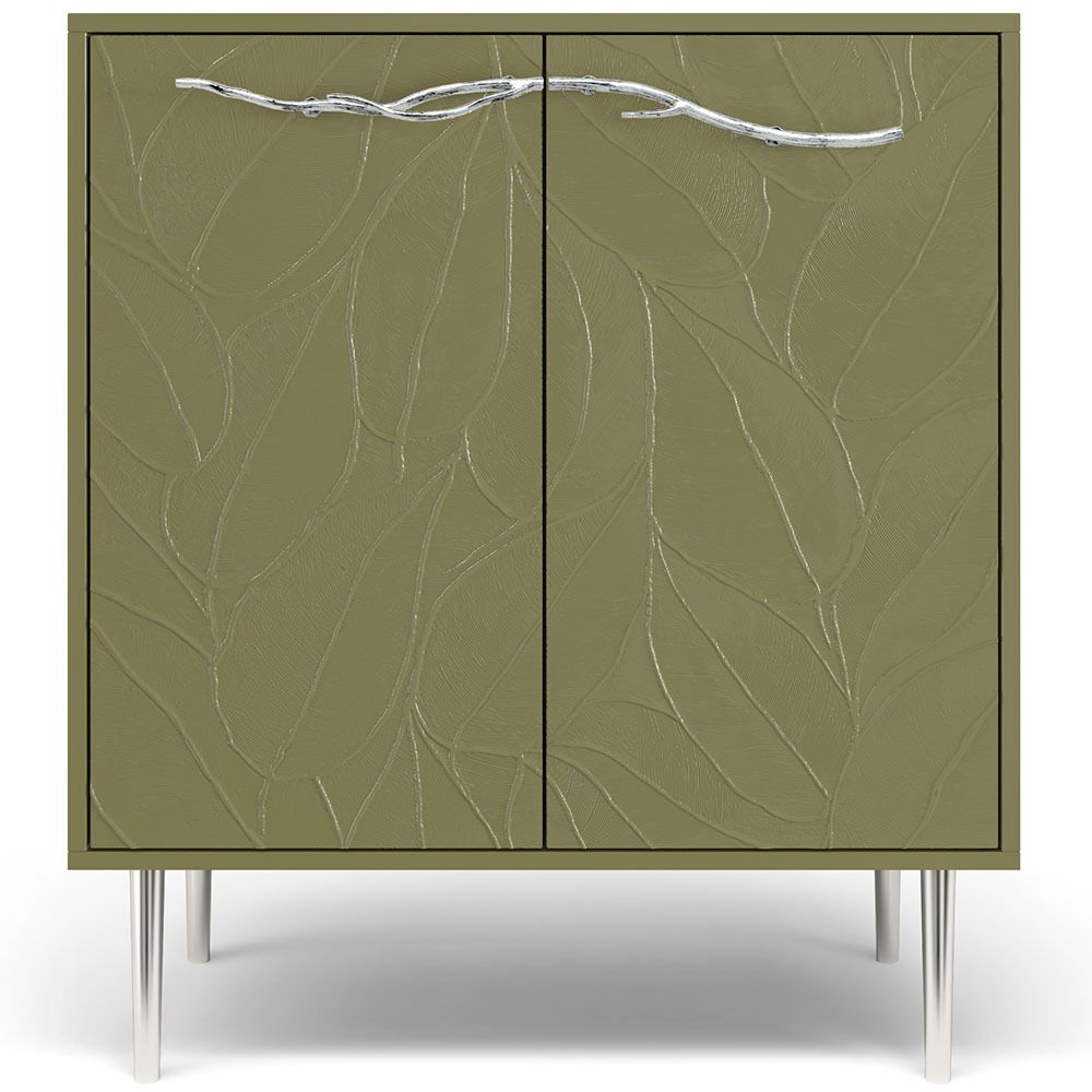 Комод Арт Колор leaves Стайл Сильвер с 2 полками Зеленая олива