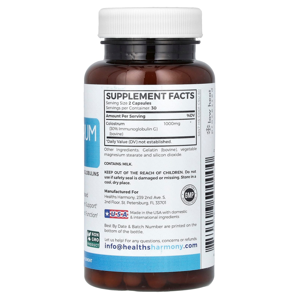 Healths Harmony, Молозиво 30% IGG, 60 капсул (500 мг на капсулу)