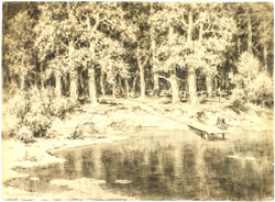 Смирнов Борис Васильевич (1881-1954). Лесное озеро. Бумага, уголь. СССР, 1945г. Размер: 62 х 44 см.