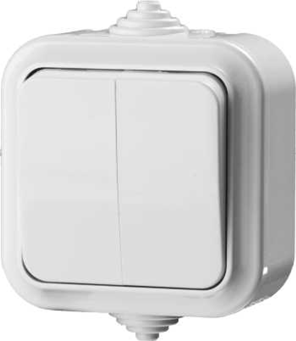 Выключатель двухклавишный, IP54, 6А, 220В, STAYER MASTER MAXIMA, 54302-W
