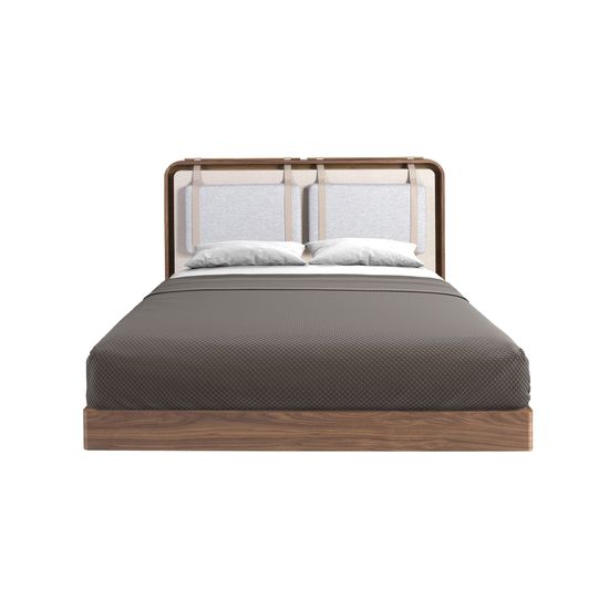 Кровать 7224 с обивкой из ткани бежевого и серого цвета