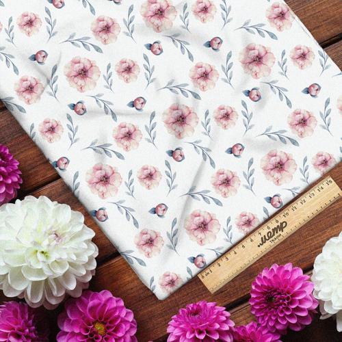 Ткань шелк Армани нежные цветы с веточками