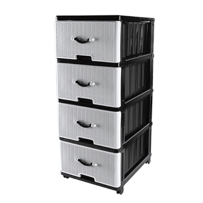 Комод 4 ящика "Панельный" 400*500*985 на колесиках, цвет черный-серебристый