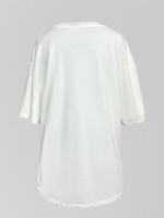 Футболка Momo studio 2308 однотонная свободная с принтом и надписью спереди