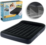 Мaтрас нaдувной Intex 64142 Pillow Rest 137х191х42 см / Крoвать нaдувная Интeкс полуторная велюровая со встроенным электронасосом 220V и подголовником