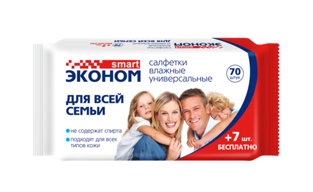 Салфетки влажные SMART Эконом для всей семьи Универсальные 77 шт