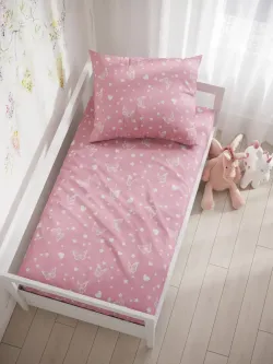 Постельное белье бязь Сказка "Балеринки/Бабочки на розовом" 1,5-сп Наволочка 50х70 см 1 шт Простынь на резинке 90x200 см Пододеяльник 145x205 см