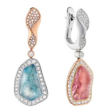 Серьги с Морганитом, Аквамарином и Бриллиантами, E0030-80/1