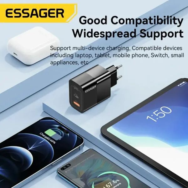 Адаптер питания Essager 33Вт (Type-C + USB-A) Белый