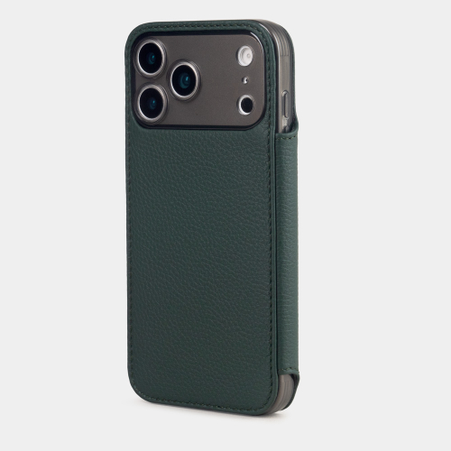 Чехол-книжка для iPhone 17 Pro Max - кожа телёнка, темно-зеленый