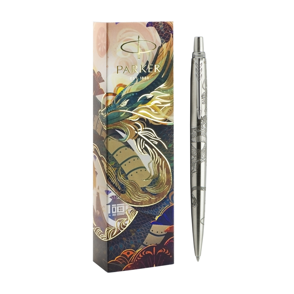 Шариковая ручка Parker Jotter Dragon Special Edition, цвет: St. Steel СT, стержень: Mblue в подарочной коробке