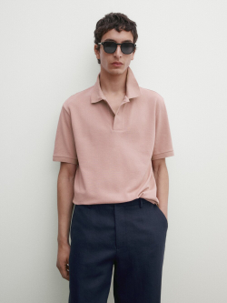 Massimo Dutti Поло из рельефного хлопкового пике, пестро-розовый