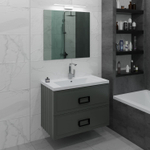 Тумба с раковиной La Fenice Cubo Grigio Twin 100 см FNC-01-CUB-G-100-2 серо-зеленая матовая