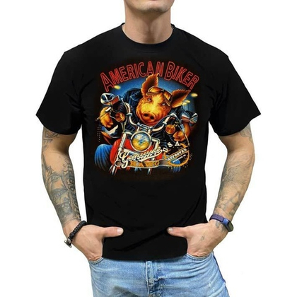Футболка American biker Кабан на мотоцикле (L)