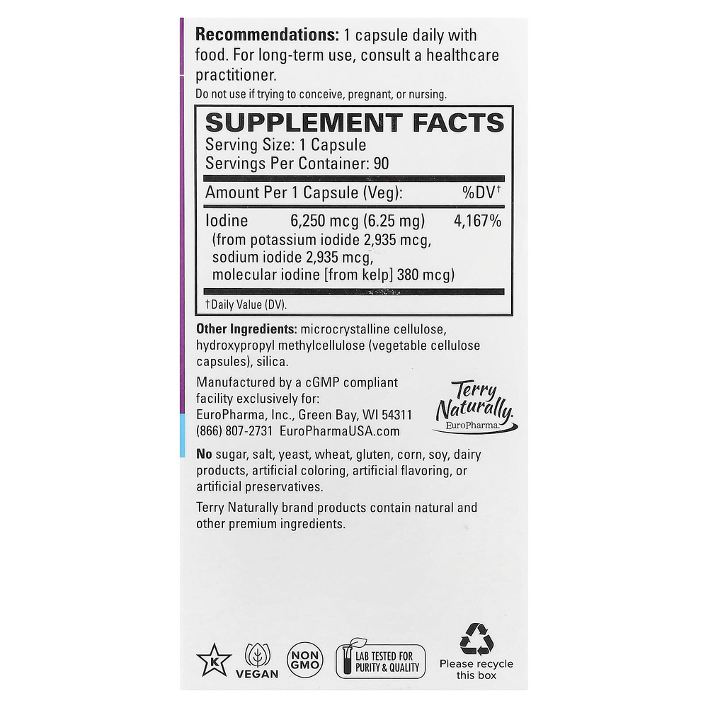 Terry Naturally, Tri-Iodine®, 90 капсул (6,25 мг на капсулу)
