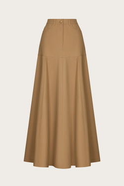 ЮБКА-МАКСИ С КОКЕТКОЙ ИЗ КОРИЧНЕВОГО ХЛОПКА