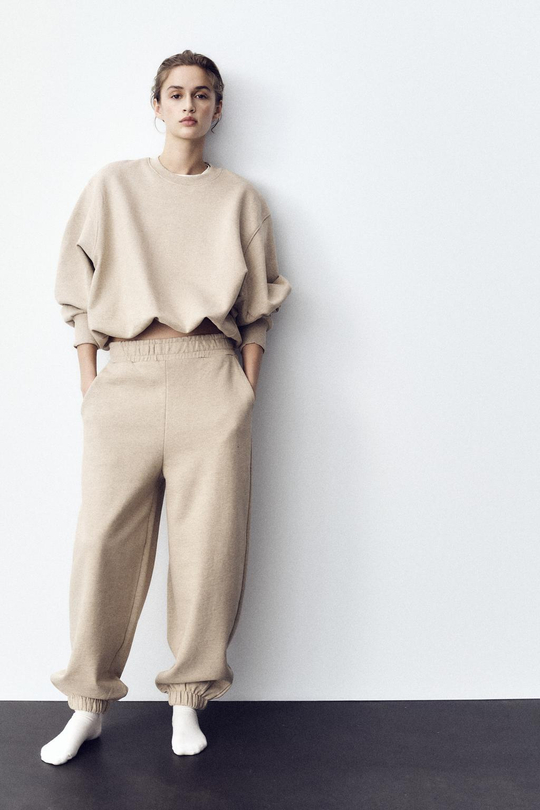 ZARA БРЮКИ-ДЖОГГЕРЫ, РЫЖЕВАТО-КОРИЧНЕВЫЙ С МЕЛАНЖЕВЫМ ЭФФЕКТОМ