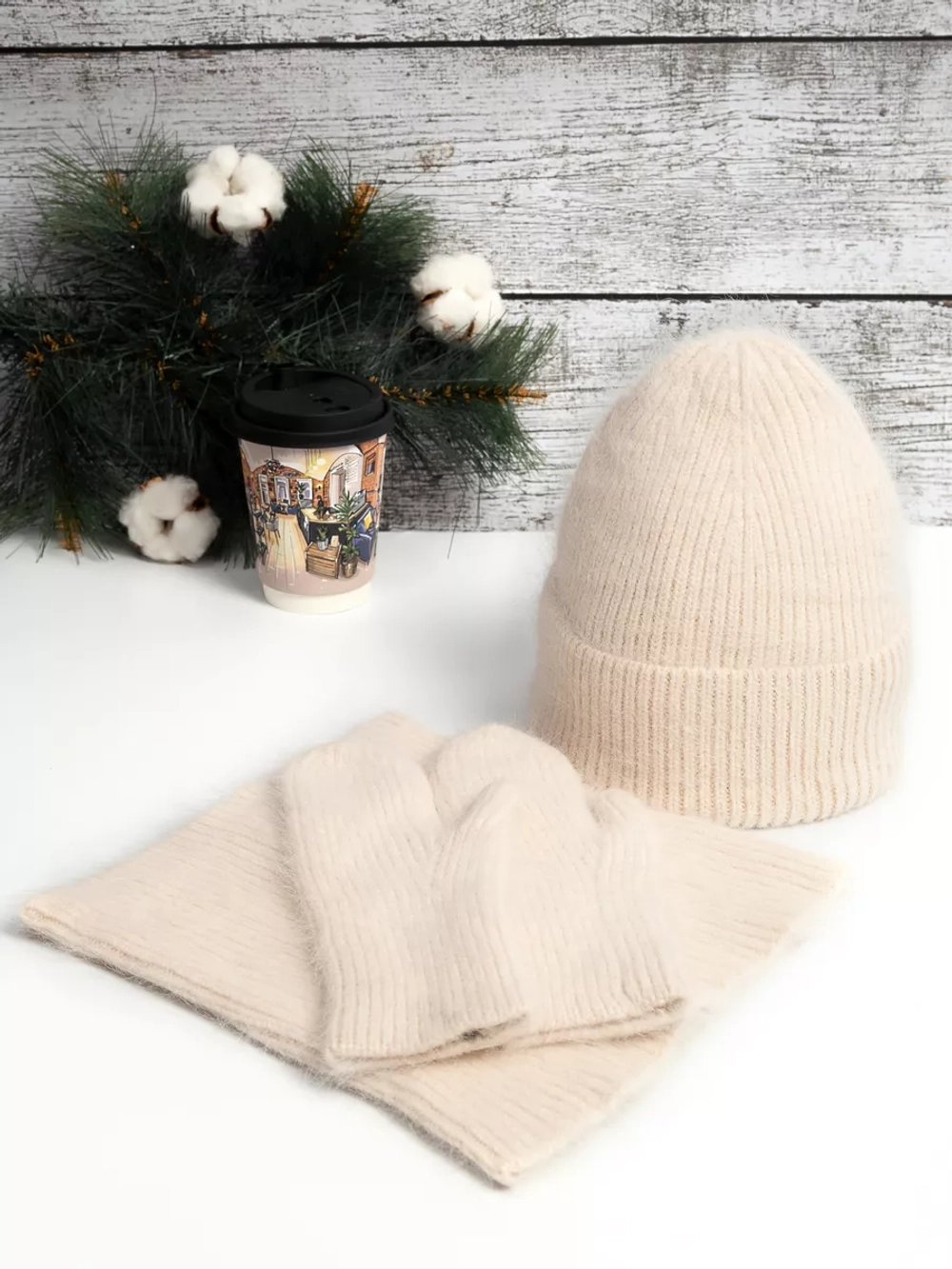 шапка снуд и варежки набор 3 в 1