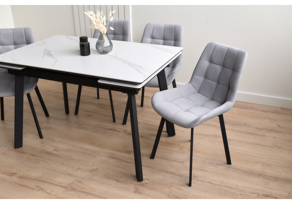 Керамический стол Woodville Норман 120(180)х80 snow (alpin) white, черный, ножки черные