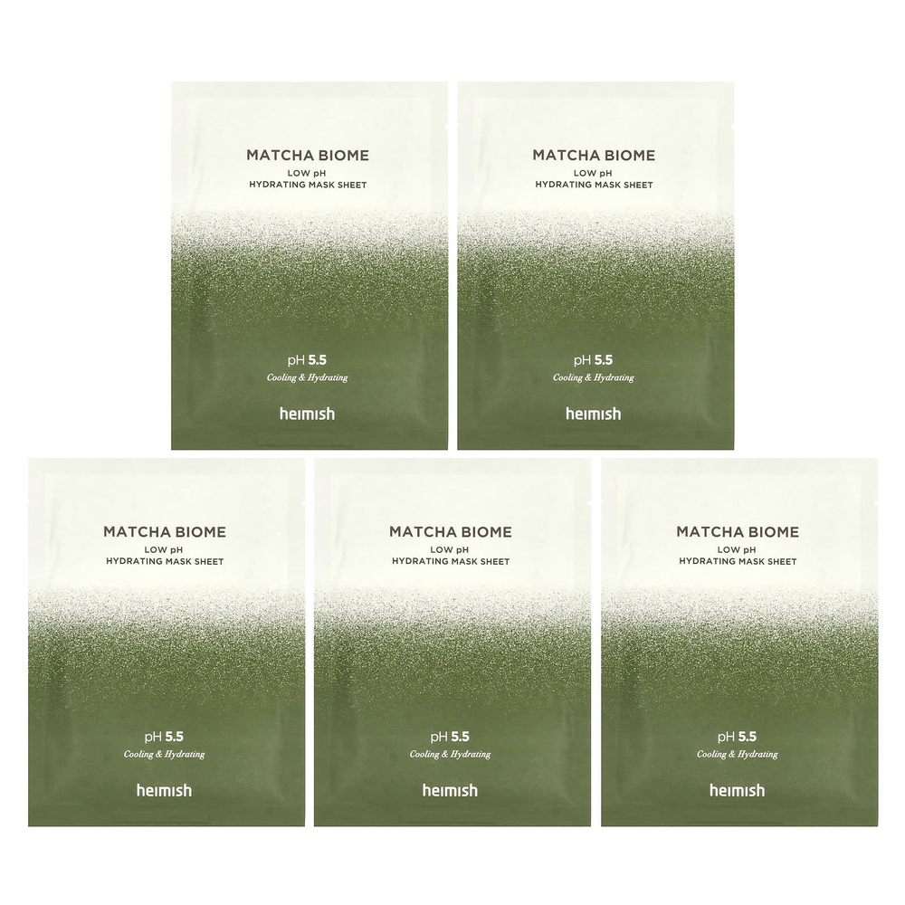 Heimish, Matcha Biome, увлажняющая тканевая маска с низким уровнем pH, 5 шт. по 30 мл
