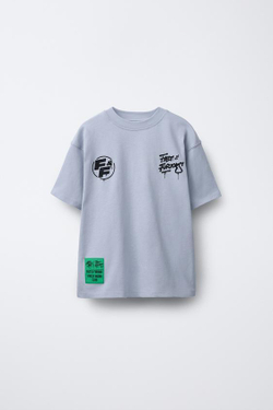 ZARA ФУТБОЛКА С ПРИНТОМ FAST & FURIOUS ©, СЕРО-СИНИЙ