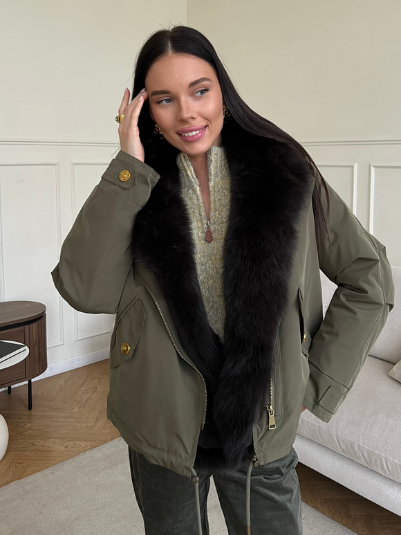 Парка Extra Lux с натуральным мехом хаки