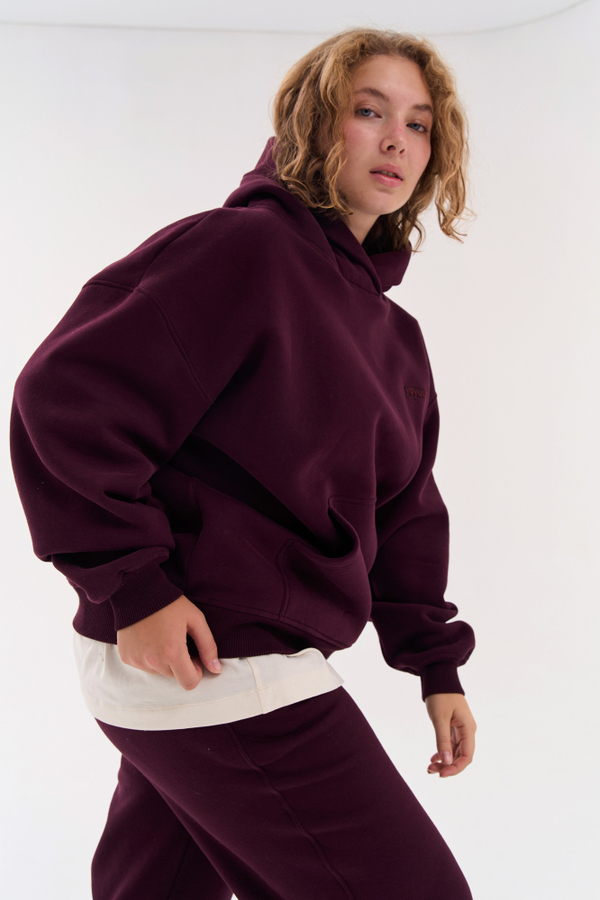 Худи из футера с начесом в винном цвете